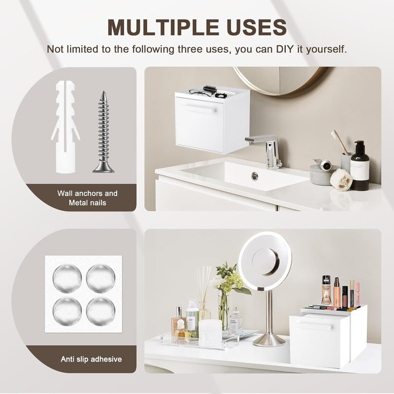 TAINESS Disposable Face Towel Storage Box Compatible with Clean Skin Club Clean Towel XL Acrylic Facial Towels Holder with Drawer Wall-Mounted Makeup Organizer for Vanity, Bathroom (Glossy White) - Image 5